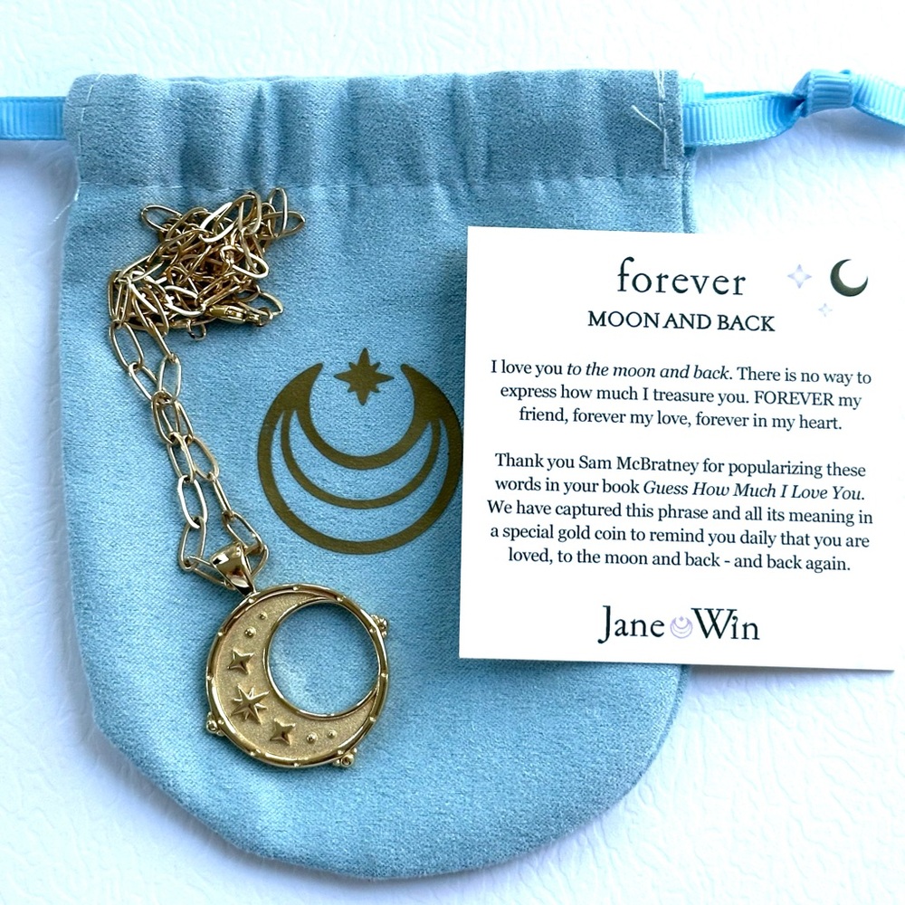 Jane Win Gold Forever Moon and Back Pendant Necklace - MINT CONDITION